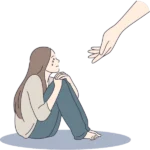 A support worker offering guidance and encouragement to a recovering patient in a private follow-up session.