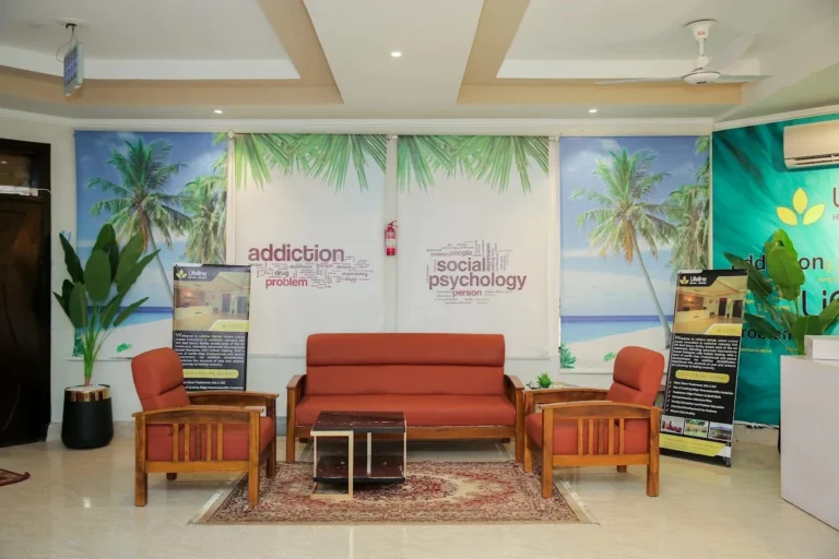 Main waiting lounge and psychology counseling area at Lifeline Rehab Islamabad.